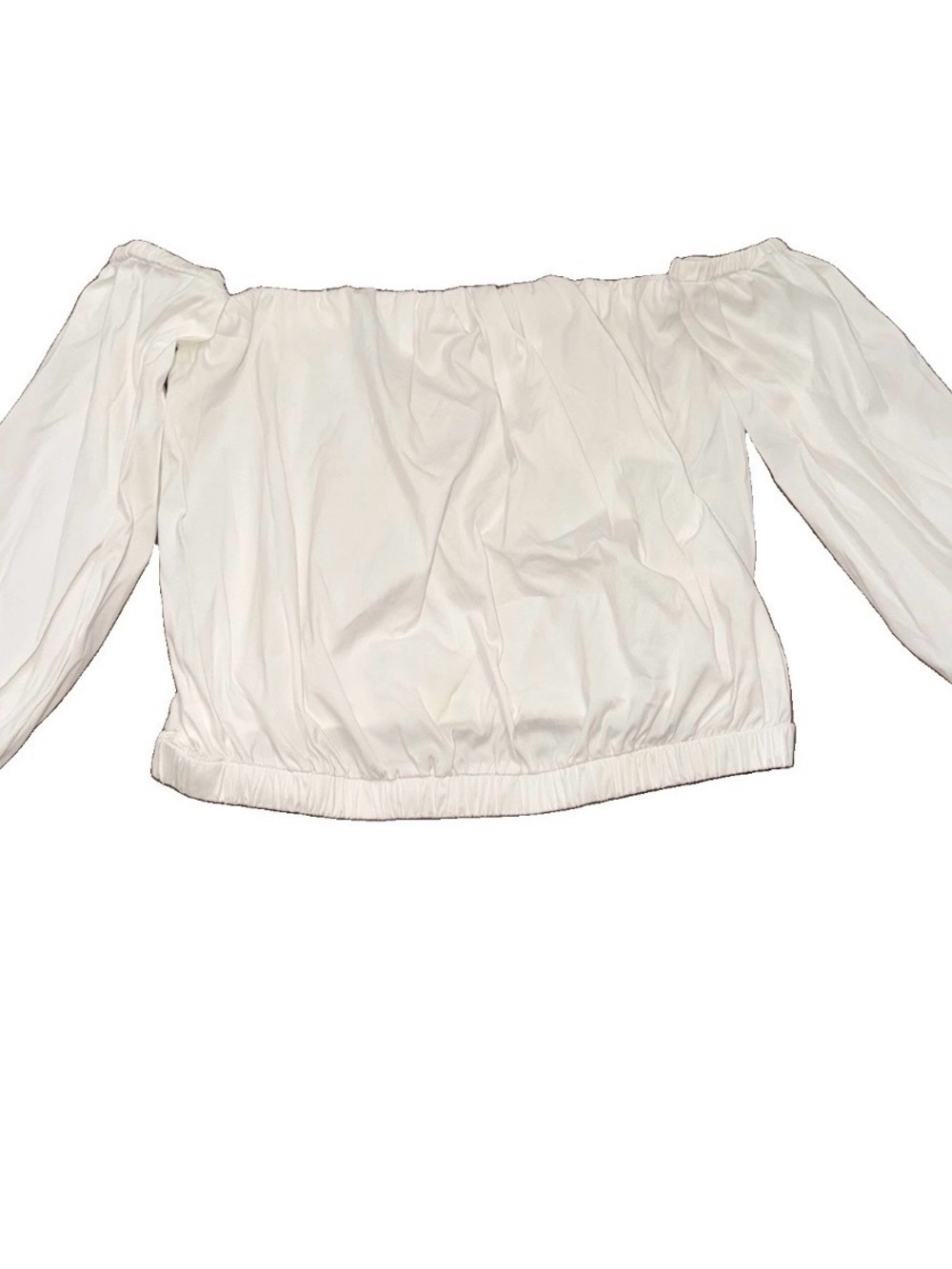 7 For All Mankind Small Crop Top Off Shoulders Puff 3/4 Sleeve Boho Chic Coastal